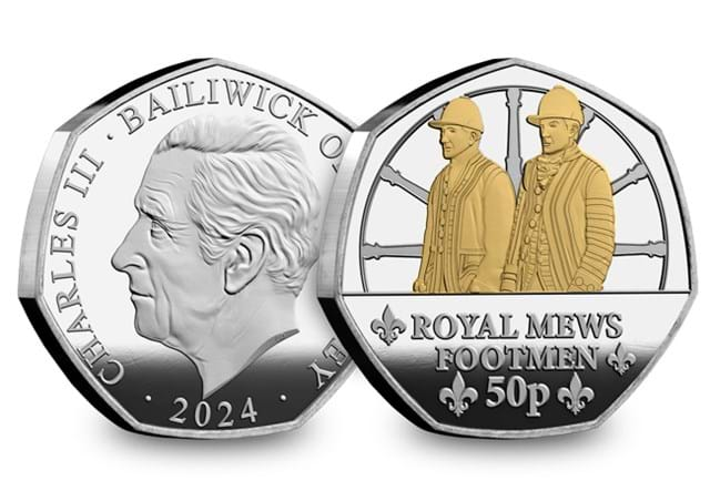 2024 Royal Mews Silver 50P SELECTIVE PLATE Footmen OBV REV