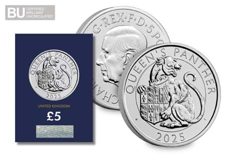 This £5 coin has been issued to celebrate the Royal Tudor Beasts and features the Queen's Panther. It has been struck to a BU quality and protectively encapsulated in Change Checker packaging.