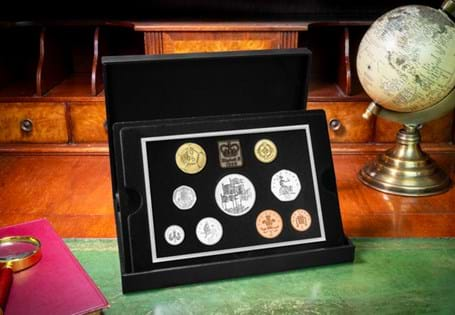 The 1996 Royal Mint Proof Set contains the following coins: 50p, 20p, 10p, 5p, 2p and 1p. Alongside is the Celtic Cross £1, 1996 Euro's £2 and UK £5 for Her Late Majesty's 70th Birthday.