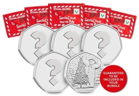 Your Mystery 50p Christmas Envelope Bundle includes 5 envelopes, containing four mystery 50p and a guaranteed 2024 UK The Snowman™ 50p. 