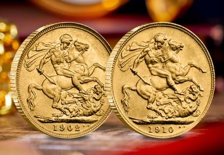 Included are the 1902 and 1910 Sovereigns - the first and last to be struck during the reign of King Edward VII