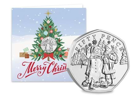 This Christmas card features a brand new 2024 Snowman 50p - encapsulated within the card to protect its superior Brilliant Uncirculated finish. The inside is left blank for your personal message.