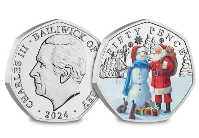 Christmas Snowmen BU Colour 50P Snowman With Father Christmas Obv Rev