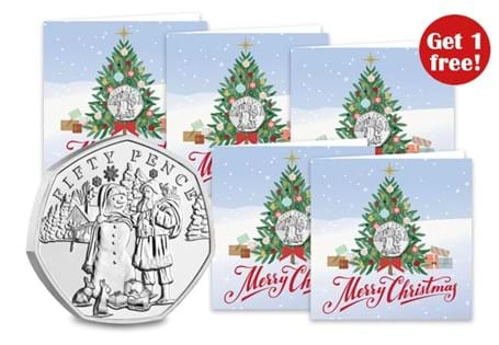 These new Christmas Snowman 2024 50p coins are encapsulated within the card to protect its superior Brilliant Uncirculated quality. The inside is left blank for your personal message. BUY 4 GET 1 FREE