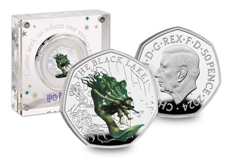 The UK 2024 Harry Potter Black Lake Silver Proof 50p. Released by The Royal Mint.