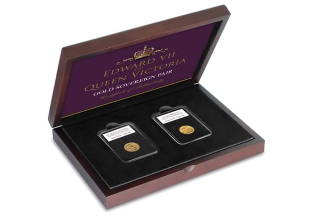 Edward VII And Queen Victoria Gold Sovereign Pair Box Shot