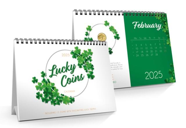 2025 Lucky Coins Calendar front and inside (February)