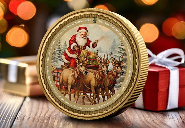 Santa on his Sleigh 100mm Commemorative