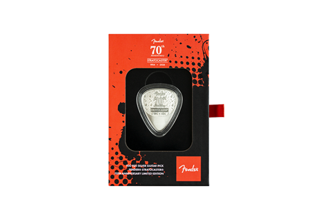 This playable guitar pick is struck from Sterling Silver, celebrating the 70th Anniversary of the Stratocaster. Each pick is numbered, confirming their place within the Edition Limit of 5,000.