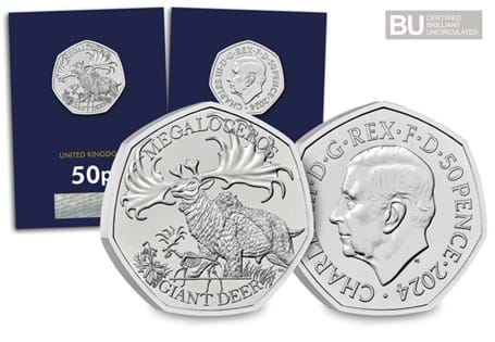 The Royal Mint have struck a 50p featuring the Giant Deer, the third coin in the Ice Age Giant series. 