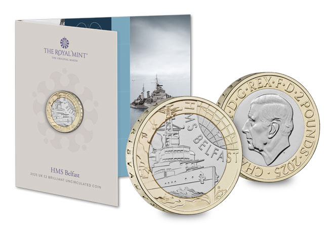 The UK 2025 HMS Belfast BU £2 Coin