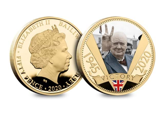 2020 VE Day Gold Plated Round 50P Churchill OBV REV