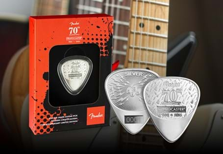 This playable guitar pick is struck from Sterling Silver, celebrating the 70th Anniversary of the Stratocaster. Each pick is numbered, confirming their place within the Edition Limit of 5,000.