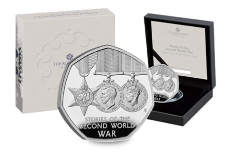 The UK 2025 Stories of the Second World War Silver Proof 50p coin from The Royal Mint.