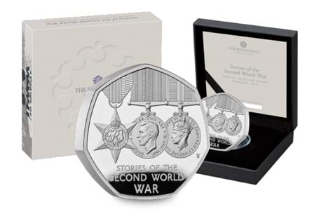 The UK 2025 Stories of the Second World War Silver Piedfort 50p coin from The Royal Mint. EL: 1,200