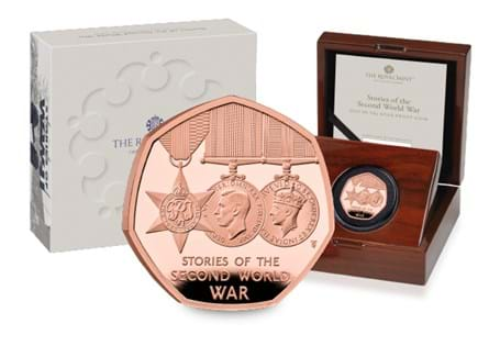 The UK 2025 Stories of the Second World War Gold Proof 50p coin from The Royal Mint. EL: 150