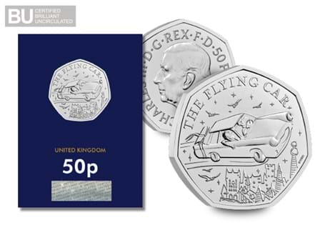 The Royal Mint have released a new 50p featuring Harry and Ron's unforgettable journey in the flying car. It is struck to a Brilliant Uncirculated quality and protectively encapsulated.